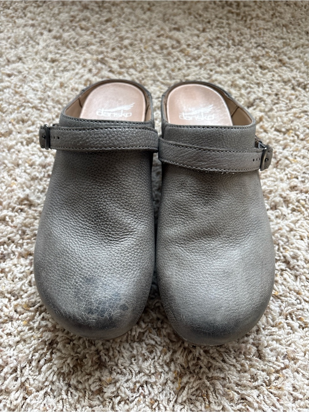 Dansko Berry Mushroom Slingback Clogs Gray Burnished Leather Womens 38/7.5-8